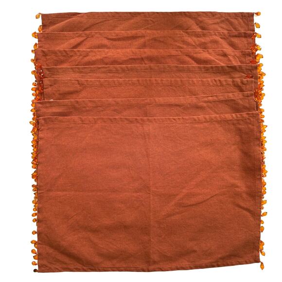 Pottery Barn Linen Blend Rust Bead Trim Placemats Set of 6 - Picture 1 of 8